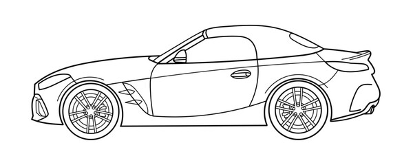 Fototapeta na wymiar Outline drawing of a coupe convartable sport car from side view. Vector doodle illustration