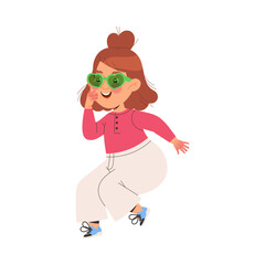 Playful Little Girl Wearing Sunglasses Cheering Enjoying Summer Vector Illustration