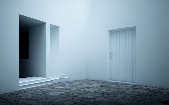 white doors and white wall digital illustration