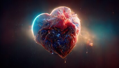 Cosmic heart with wound. 3d generative art.