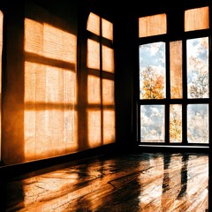 Empty room with sunlight and window view. Illustration.