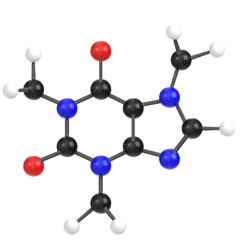 3D rendering illustration of a caffeine molecule
