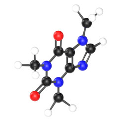Obraz premium 3D rendering illustration of a caffeine molecule
