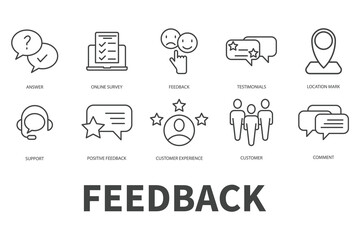 Feedback icons set. Set of editable stroke icons. Vector set of Feedback