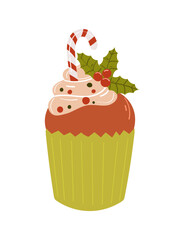 Christmas cupcakes. Cute winter sweets food. Vector illustration