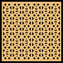 Decorative card for cutting. Linear square geometric mosaic pattern. Laser cut. Cnc cut.	