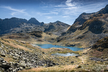 Superb panorama in the French Pyrenees with a beautiful lake in the foreground - France - Europe