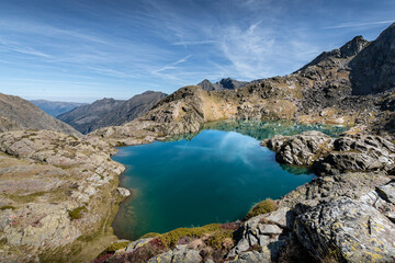 Fototapeta na wymiar Superb panorama in the French Pyrenees with a beautiful lake in the foreground - France - Europe