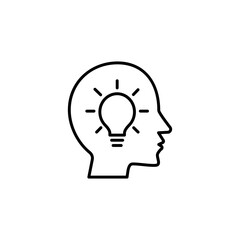 Human profile with bulb vector icon. Idea symbol. Thinking concept in flat style for graphic design, Web site,