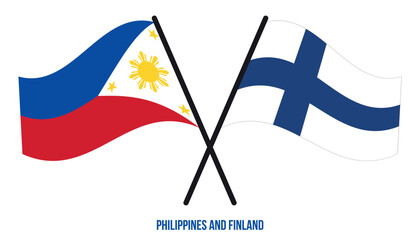 Philippines and Finland Flags Crossed And Waving Flat Style. Official Proportion. Correct Colors.