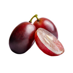 Close up of fresh red grapes isolated on white background 