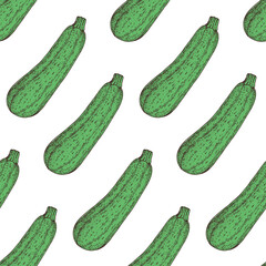 Zucchini seamless pattern. Hand drawn background. Vector illustration. Hand drawing illustration. Zucchini vegetable hand drawn backdrop.