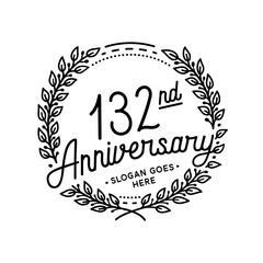 132 years anniversary celebrations design template. 132nd logo. Vector and illustrations. 