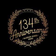 134 years anniversary celebrations design template. 134th logo. Vector and illustrations. 