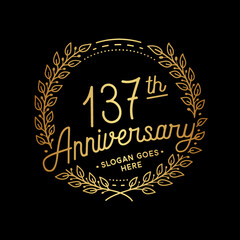137 years anniversary celebrations design template. 137th logo. Vector and illustrations. 