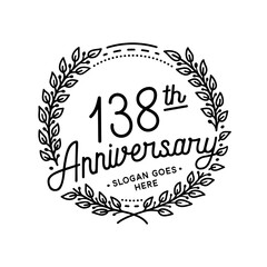 138 years anniversary celebrations design template. 138th logo. Vector and illustrations. 