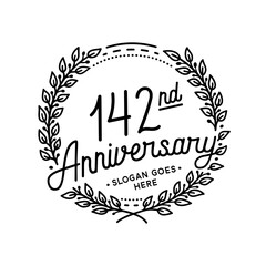 142 years anniversary celebrations design template. 142nd logo. Vector and illustrations. 