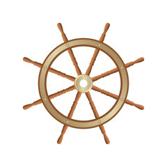 Steering wheel of a sea ship on a white background