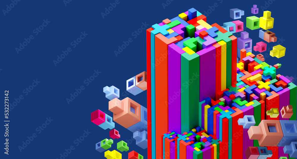Poster kids abstract texture. isometric blocks. geometric kids blocks. multicolored texture from constructo