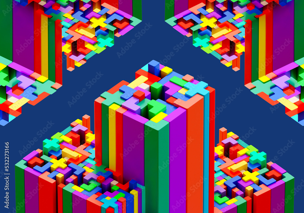 Poster colored blocks. background from childrens building blocks. childrens isometric puzzle. color constru