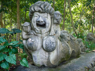 Indonesia, Bali, Ubud. Statue in Bali Sacred Monkey Forest.