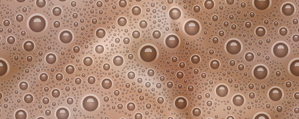 Chocolate seamless pattern with milk shake texture top view. Abstract vector background with bubbles. Cocoa smoothie surface. Latte or coffee beverage. Blended frothy drink. Ice cream cocktail