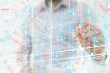 Neural network 3D illustration. Big data and cybersecurity