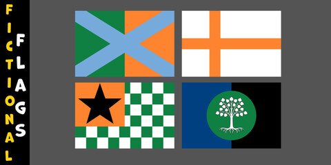 Set of Fictional Flags, Fictional Country Flags, World Fantasy Flags for fiction, Unrealistic Flags.