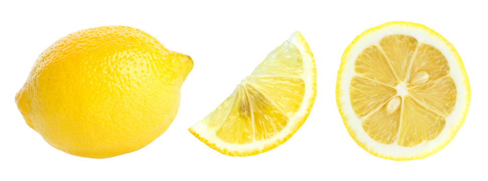 Ripe lemon isolated on transparent background. PNG format	
