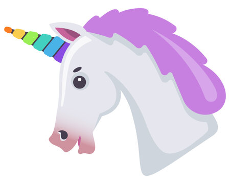 unicorn head with rainbow horn. flat vector illustration.