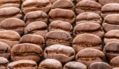 Close up of roasted coffee beans background