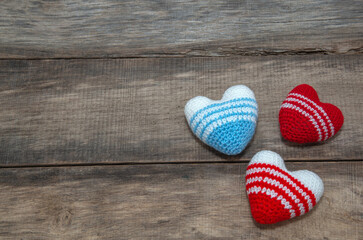 Love heart on wooden texture background, valentines day card concept