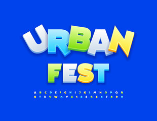 Vector playful poster Urban Fest.  Kids colorful Font. Bright Artistic set of Alphabet Letters and Numbers