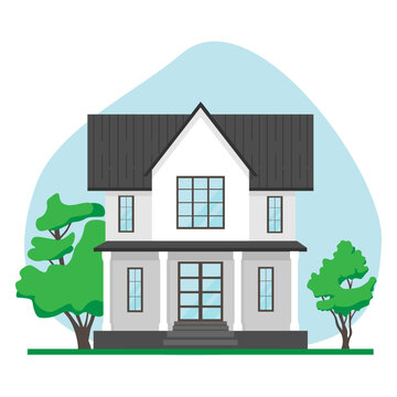 Urban architecture, residential family house in flat style - cute vector illustration
