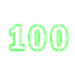 Neon green number 100 isolated on white. Serial number, price, place