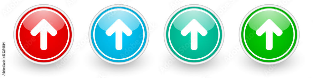 Poster up arrow vector icons, colorful glossy buttons on white
