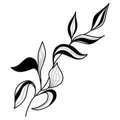 branch with leaves illustration. Hand-drawn doodles illustration. Line art. Icon