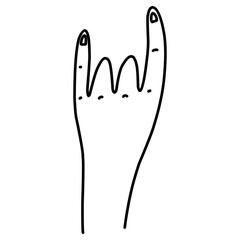 Sign of the horns hand illustration. Hand-drawn doodles illustration. Line art. Icon