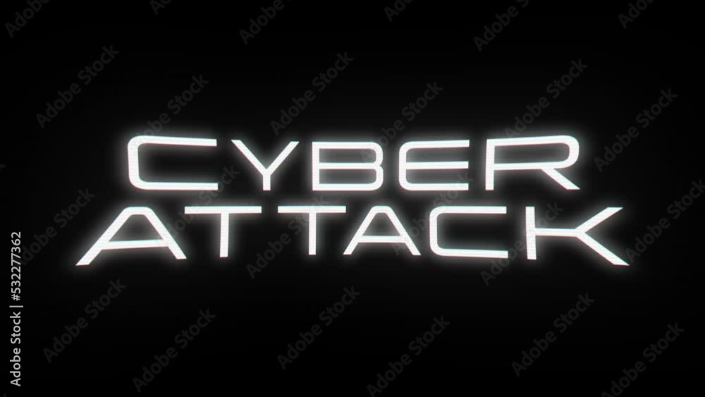 Wall mural glitch cyber attack text. looped cyber attack animation with distortion effect isolated on black bac