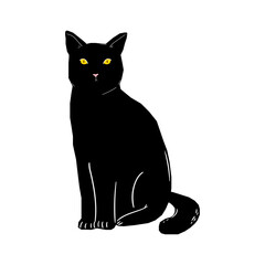 Vector graphics in flat style isolated on white background. Black cat icon symbol of failure and unhappiness hand drawn illustration.