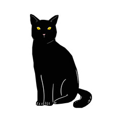 Vector graphics in flat style isolated on white background. Black cat icon symbol of failure and unhappiness hand drawn illustration.
