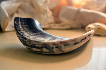 shofar (horn) isolated with  rosh hashanah (jewish holiday) concept . traditional holiday symbo...