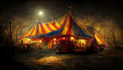 haunted circus during halloween digital concept illustration, created with generative ai - obrazy, fototapety, plakaty