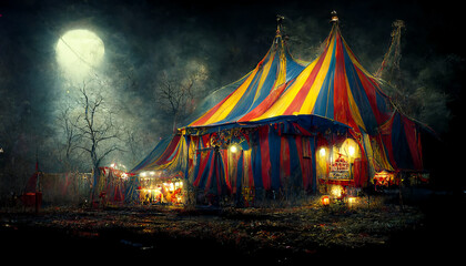 haunted circus tents digital concept illustration, created with generative ai
