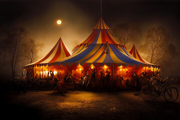 haunted circus with strange creatures digital concept illustration, created with generative ai