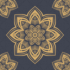 Seamless vector color pattern with mandala. Abstract oriental golden mandala color background. Vintage decorative elements. Islam, Arabic, Indian, ottoman motifs. For textile, fabric and paper.