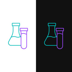 Line Test tube and flask chemical laboratory test icon isolated on white and black background. Laboratory glassware sign. Colorful outline concept. Vector