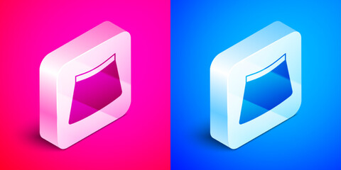Isometric Skirt icon isolated on pink and blue background. Silver square button. Vector