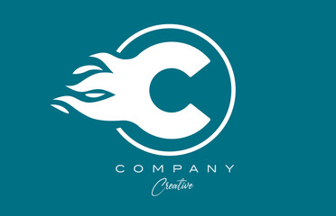 C blue white alphabet letter icon for corporate with flames. Fire design for a company logo