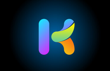 Colorful K alphabet letter logo icon design with blue yellow color. Colored creative template for company and business